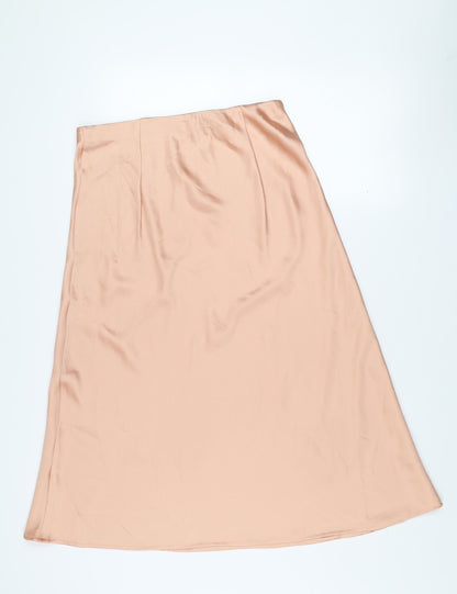 Folkster Women Beige Satin A-Line Midi Skirt Size L