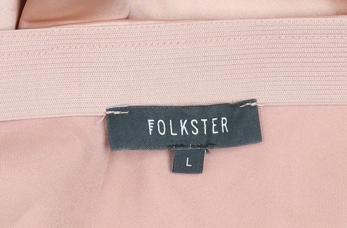 Folkster Women Beige Satin A-Line Midi Skirt Size L