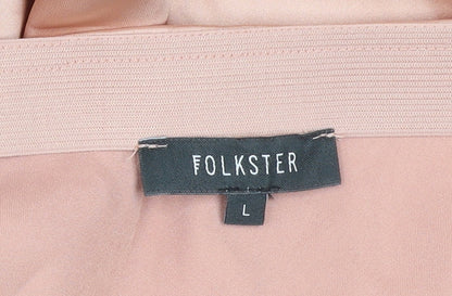 Folkster Women Beige Satin A-Line Midi Skirt Size L