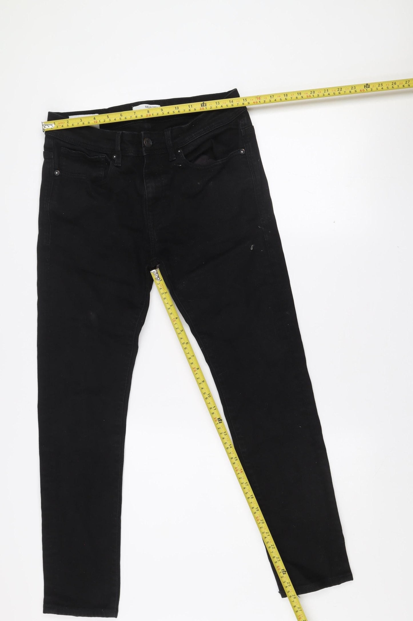 SELECTED HOMME Women's Black Skinny Jeans Size 12 Slim Fit Cotton Blend