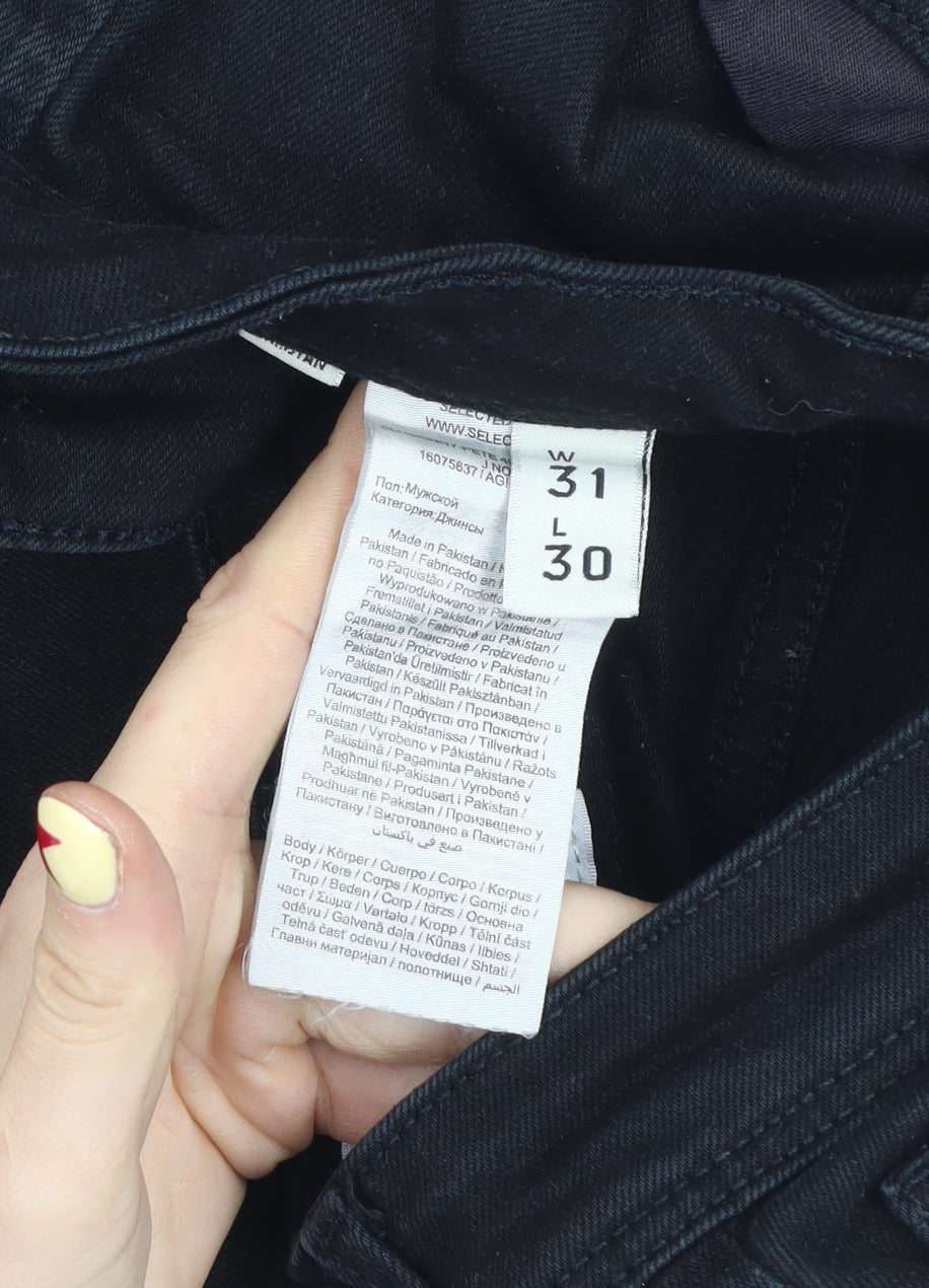 SELECTED HOMME Women's Black Skinny Jeans Size 12 Slim Fit Cotton Blend