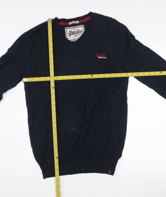 Superdry Men's Blue Cotton Cashmere V-Neck Jumper M