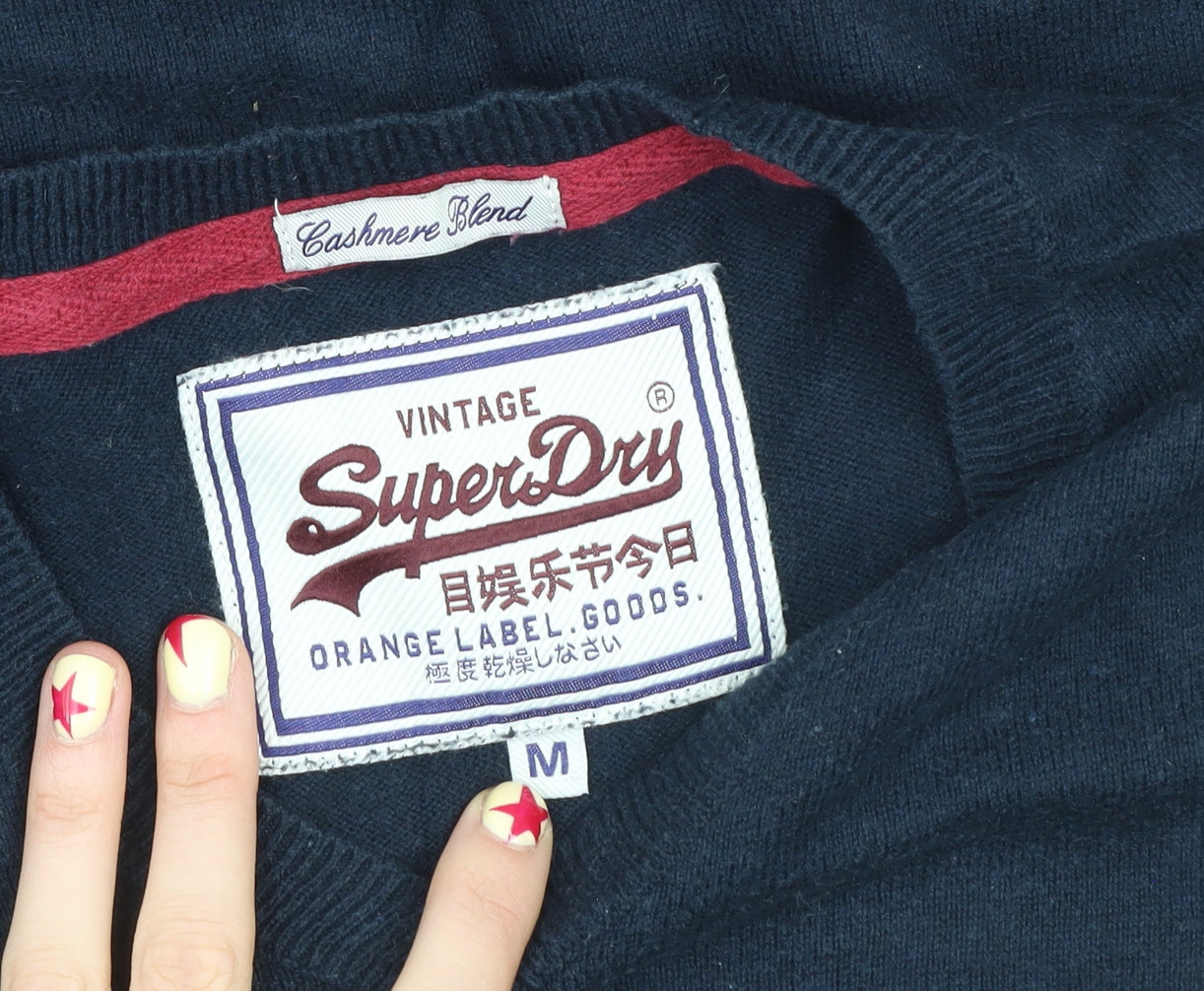 Superdry Men's Blue Cotton Cashmere V-Neck Jumper M
