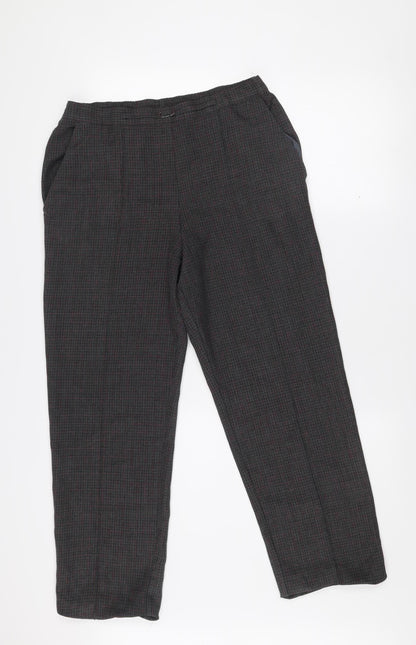 Marks and Spencer Women's Black Check Regular Fit Trousers Size 4 Short