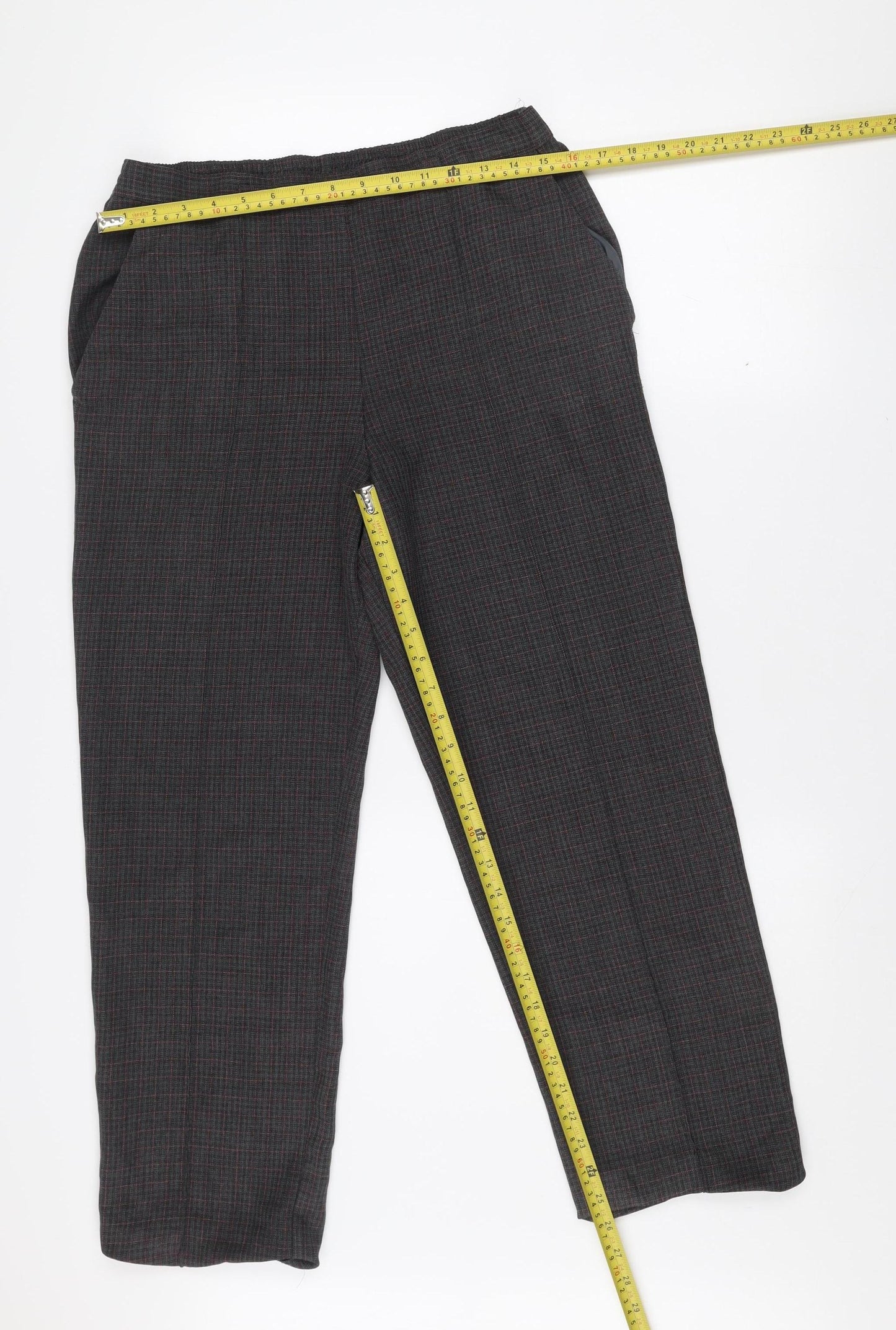 Marks and Spencer Women's Black Check Regular Fit Trousers Size 4 Short