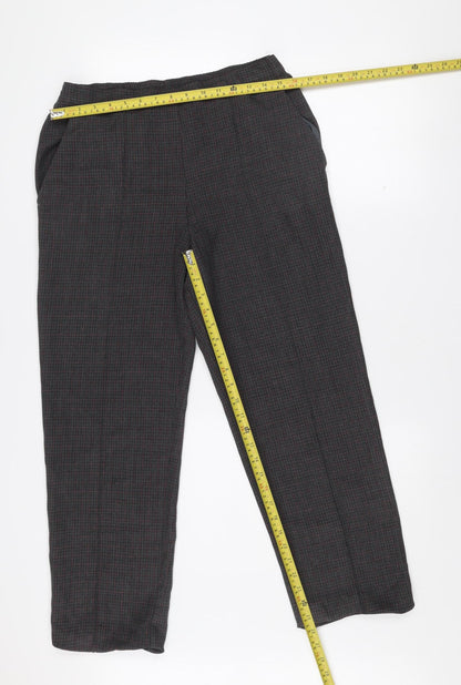 Marks and Spencer Women's Black Check Regular Fit Trousers Size 4 Short