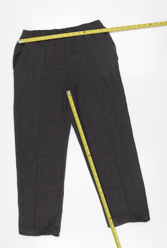 Marks and Spencer Women's Black Check Regular Fit Trousers Size 4 Short
