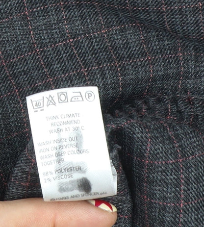 Marks and Spencer Women's Black Check Regular Fit Trousers Size 4 Short