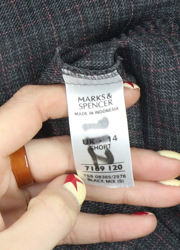 Marks and Spencer Women's Black Check Regular Fit Trousers Size 4 Short