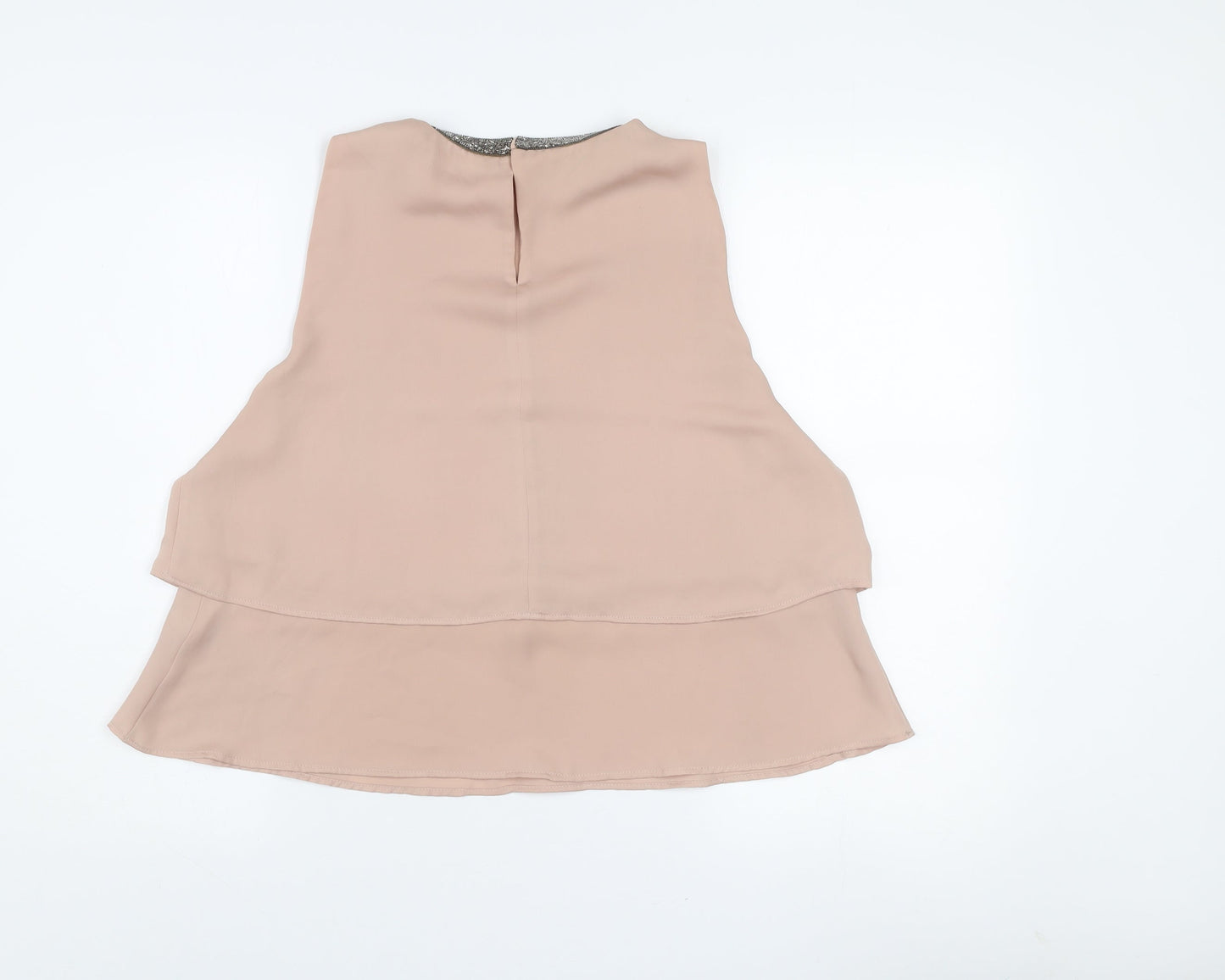 Zara Women Beige Beaded Collar Sleeveless Chiffon Blouse Size 14