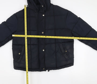Topshop Women's Blue Puffer Jacket Size 10 Hooded Winter Coat