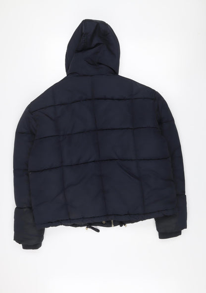 Topshop Women's Blue Puffer Jacket Size 10 Hooded Winter Coat