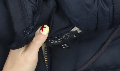 Topshop Women's Blue Puffer Jacket Size 10 Hooded Winter Coat