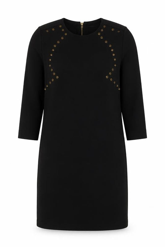 Zara Women's Black Studded Bodycon Dress S 3/4 Sleeve Zip Detail