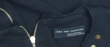 Zara Women's Black Studded Bodycon Dress S 3/4 Sleeve Zip Detail