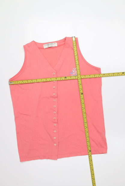 Paramour Women’s Pink Sleeveless Embroidered Button Blouse L