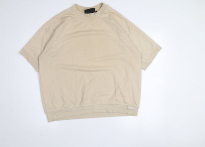 Couture Beige Short Sleeve Crew Neck Pullover Sweatshirt Women M