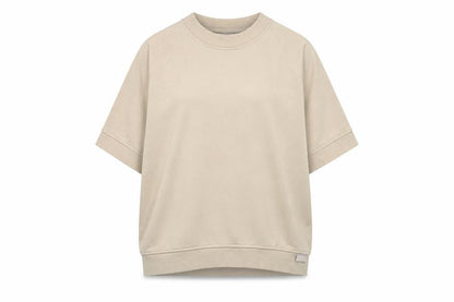Couture Beige Short Sleeve Crew Neck Pullover Sweatshirt Women M