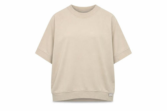 Couture Beige Short Sleeve Crew Neck Pullover Sweatshirt Women M