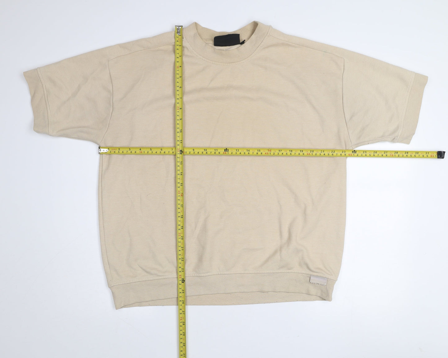 Couture Beige Short Sleeve Crew Neck Pullover Sweatshirt Women M