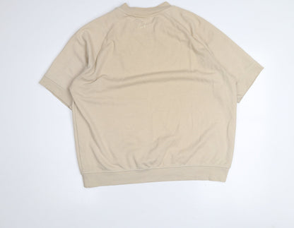 Couture Beige Short Sleeve Crew Neck Pullover Sweatshirt Women M