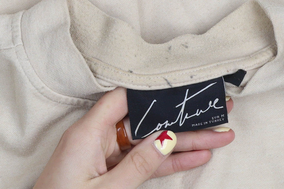 Couture Beige Short Sleeve Crew Neck Pullover Sweatshirt Women M