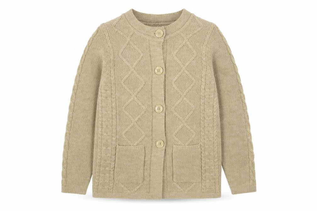 Tea Lane Women Beige Cable-Knit Wool Blend Cardigan Size S