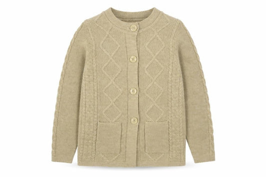 Tea Lane Women Beige Cable-Knit Wool Blend Cardigan Size S