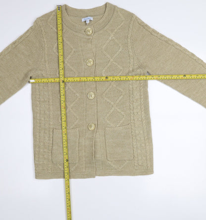 Tea Lane Women Beige Cable-Knit Wool Blend Cardigan Size S