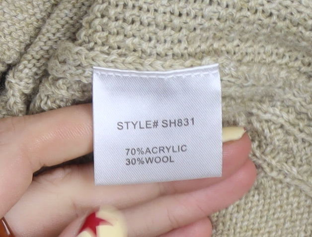 Tea Lane Women Beige Cable-Knit Wool Blend Cardigan Size S