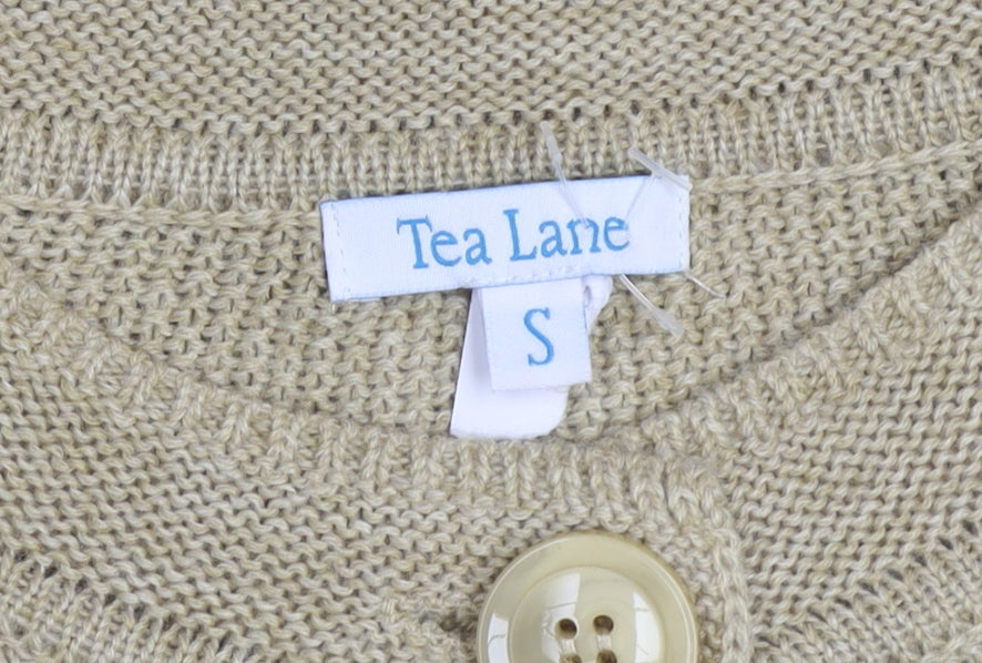 Tea Lane Women Beige Cable-Knit Wool Blend Cardigan Size S