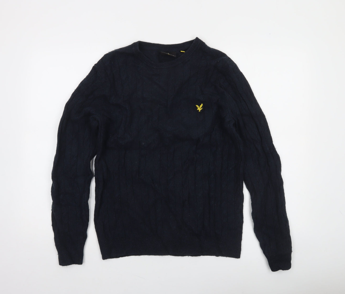 Lyle & Scott Men's Blue Cable-Knit Crew Neck Jumper Size M