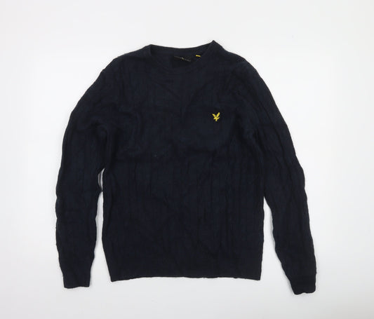 Lyle & Scott Men's Blue Cable-Knit Crew Neck Jumper Size M