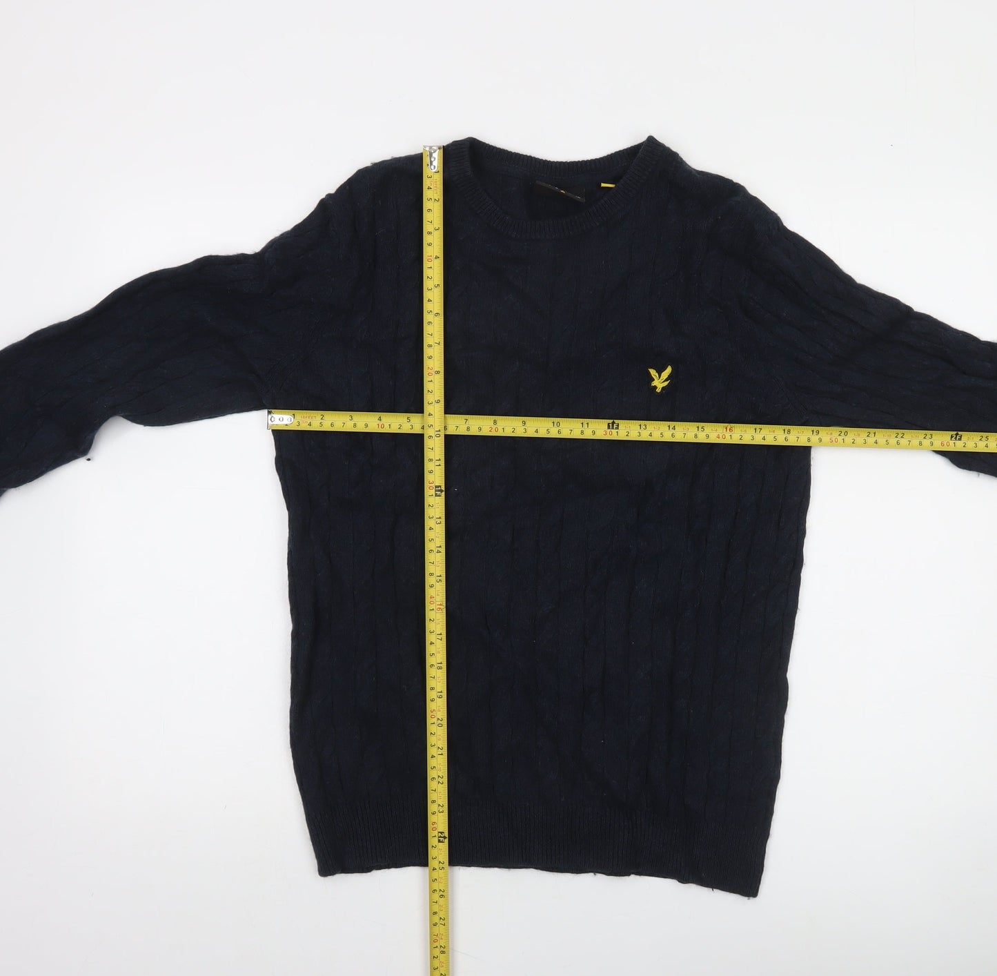 Lyle & Scott Men's Blue Cable-Knit Crew Neck Jumper Size M