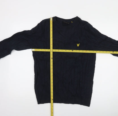 Lyle & Scott Men's Blue Cable-Knit Crew Neck Jumper Size M
