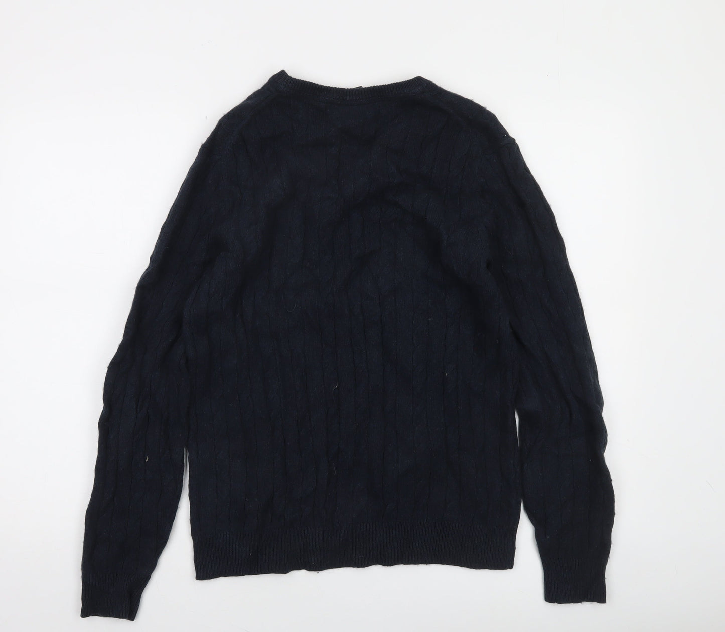 Lyle & Scott Men's Blue Cable-Knit Crew Neck Jumper Size M