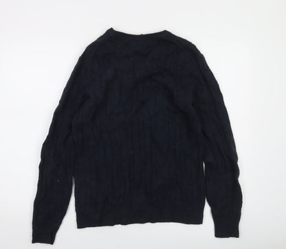 Lyle & Scott Men's Blue Cable-Knit Crew Neck Jumper Size M