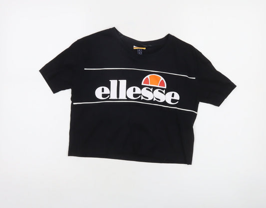 Ellesse Womens Black Cropped T-Shirt UK 4 Short Sleeve Cotton