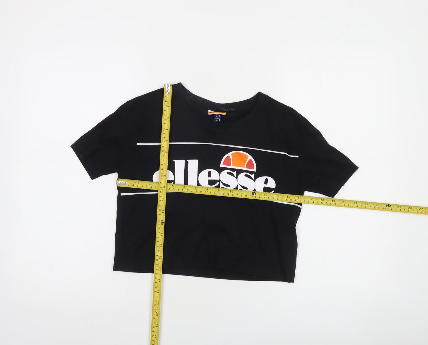 Ellesse Womens Black Cropped T-Shirt UK 4 Short Sleeve Cotton
