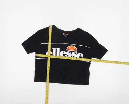 Ellesse Womens Black Cropped T-Shirt UK 4 Short Sleeve Cotton