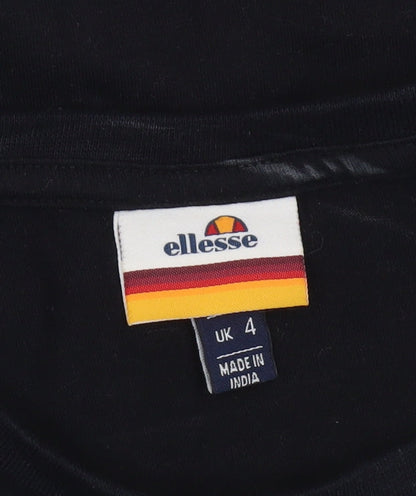 Ellesse Womens Black Cropped T-Shirt UK 4 Short Sleeve Cotton