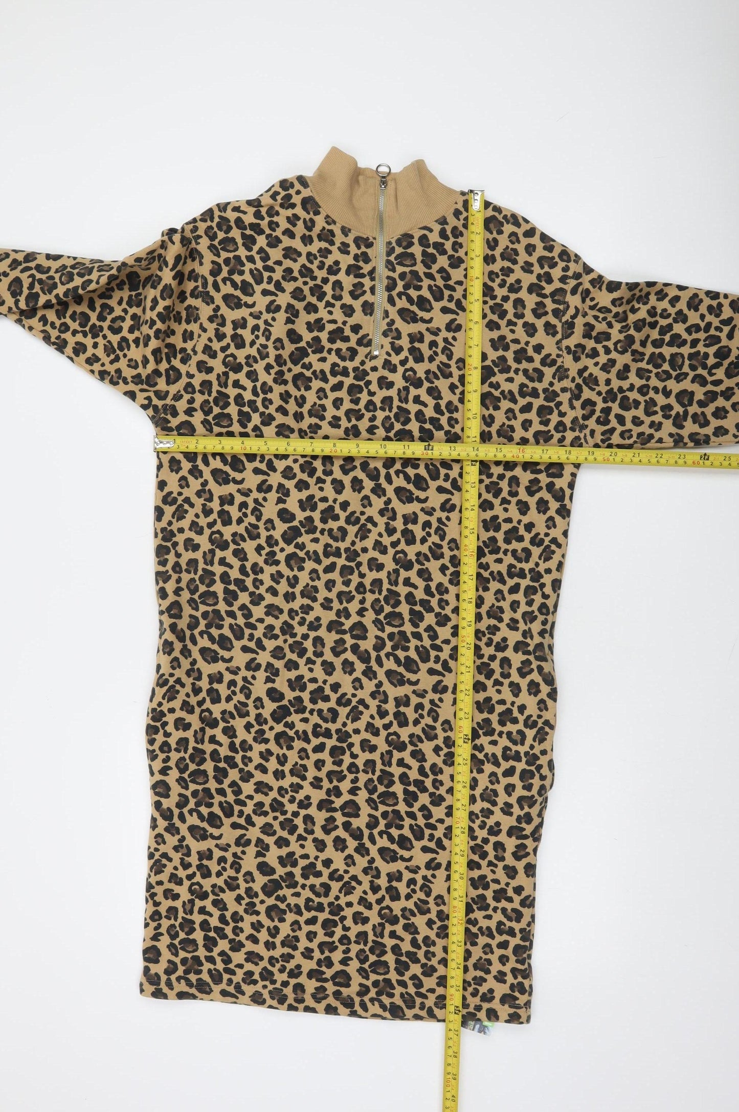 Marks and Spencer Women’s Beige Leopard Print Jersey Shift Dress UK 6 Long Sleeve