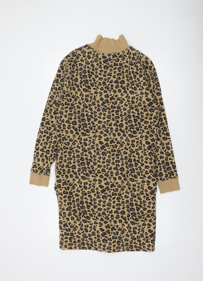 Marks and Spencer Women’s Beige Leopard Print Jersey Shift Dress UK 6 Long Sleeve