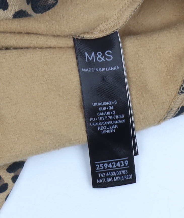 Marks and Spencer Women’s Beige Leopard Print Jersey Shift Dress UK 6 Long Sleeve