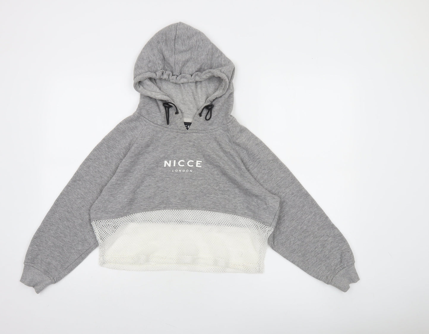 Nicce London Women's Grey Cropped Hoodie Mesh Hem Size S