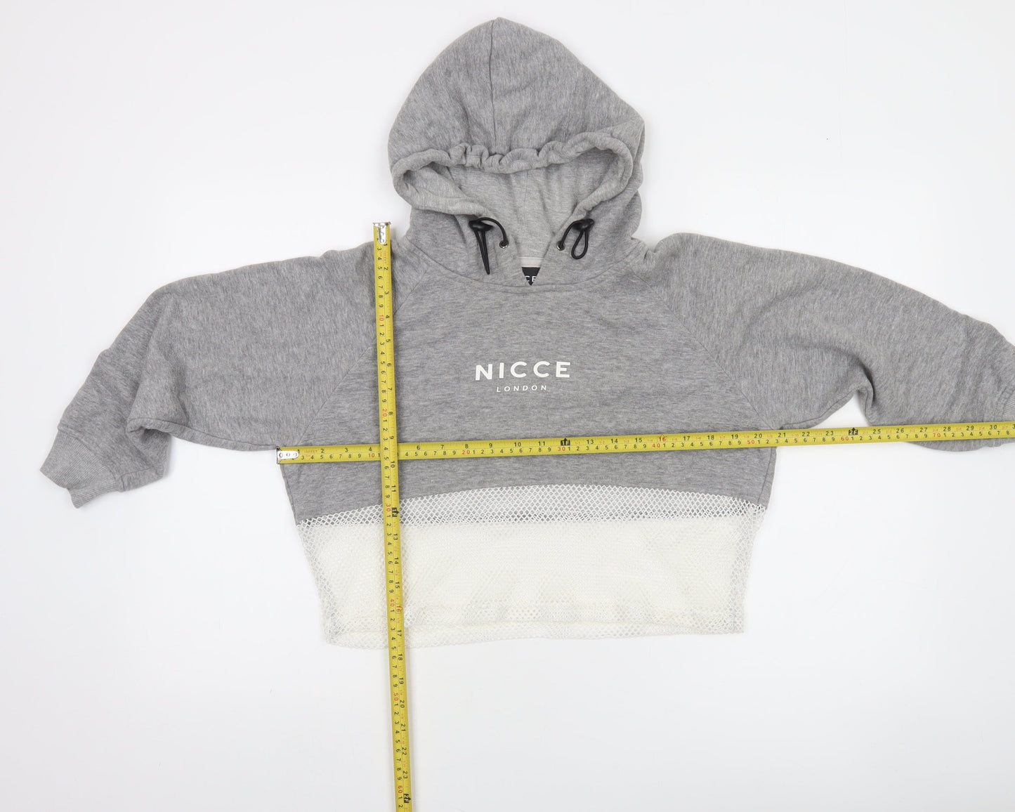 Nicce London Women's Grey Cropped Hoodie Mesh Hem Size S