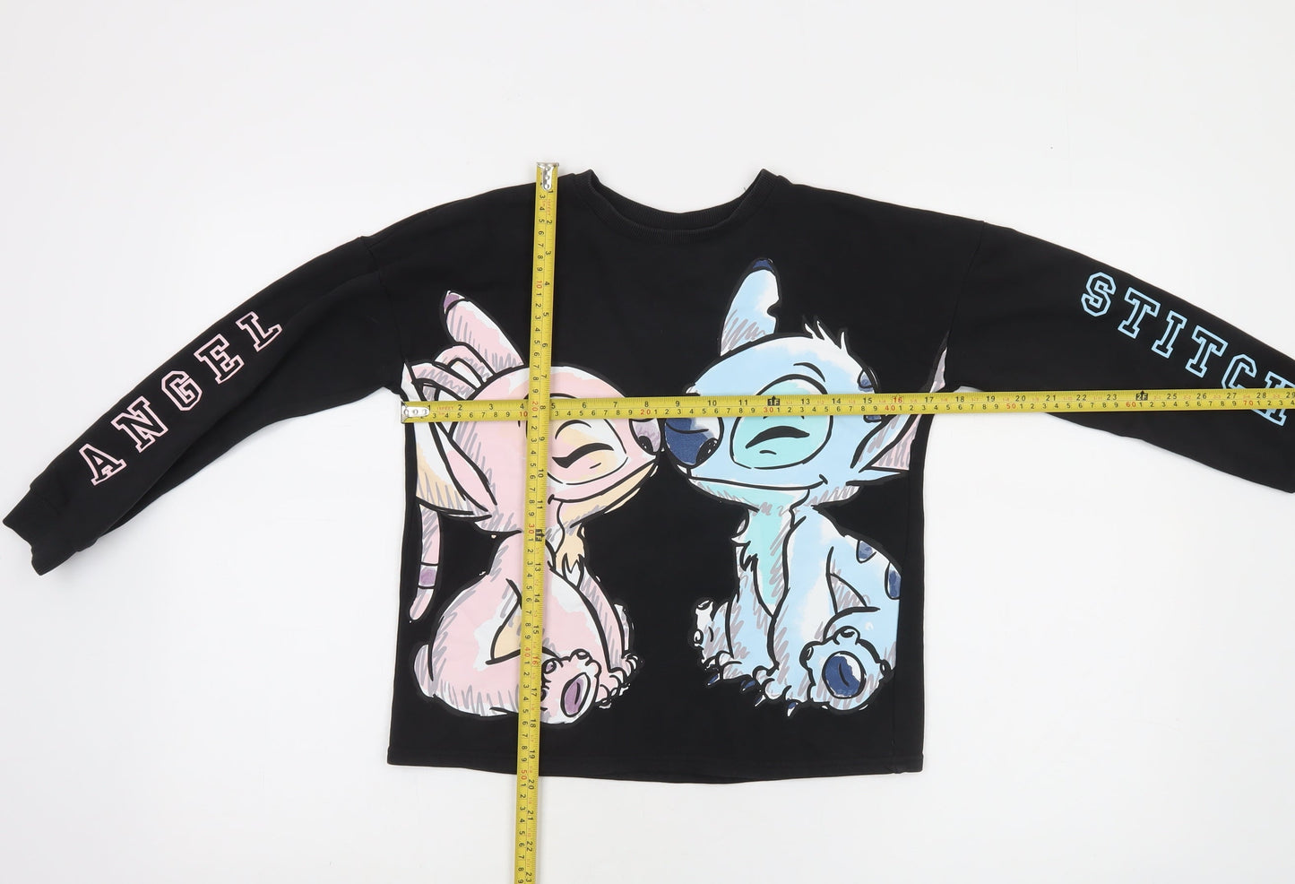 Disney Tu Girls Black Stitch & Angel Sweatshirt 9 Years Cotton Blend