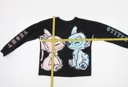 Disney Tu Girls Black Stitch & Angel Sweatshirt 9 Years Cotton Blend
