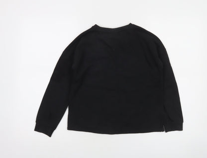 Disney Tu Girls Black Stitch & Angel Sweatshirt 9 Years Cotton Blend