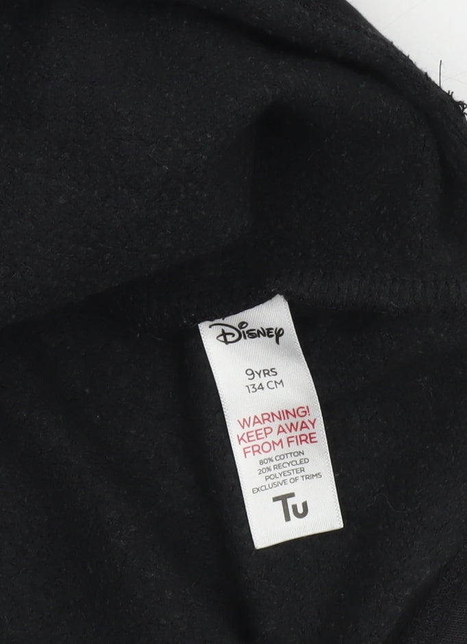 Disney Tu Girls Black Stitch & Angel Sweatshirt 9 Years Cotton Blend